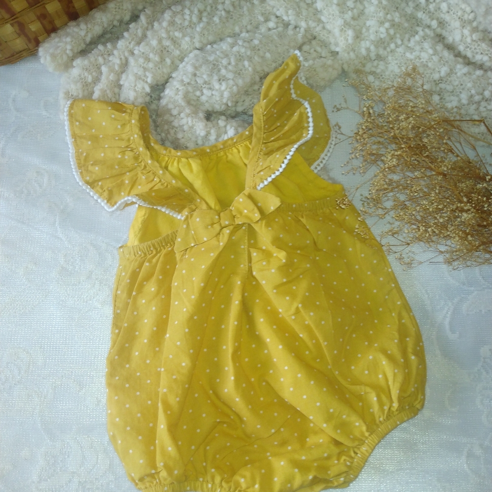 Dylan And Abby Yellow Polka Dot Baby Romper - Picture 4 of 6